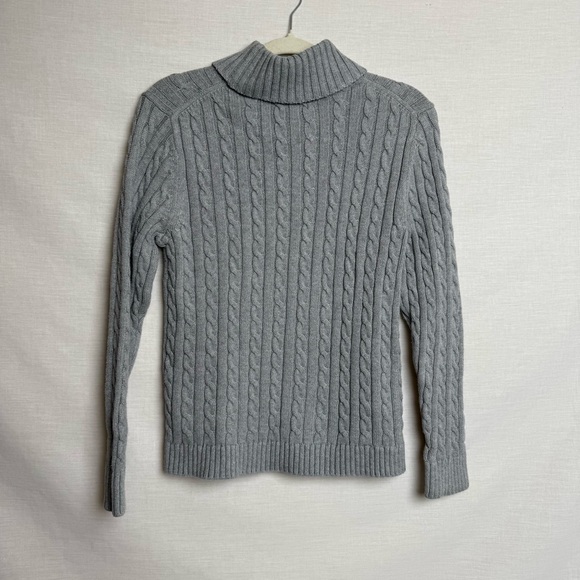 L.L. Bean Gray Cable Knit Turtleneck Sweater Women’s Size Large 100% Cotton - Picture 8 of 10